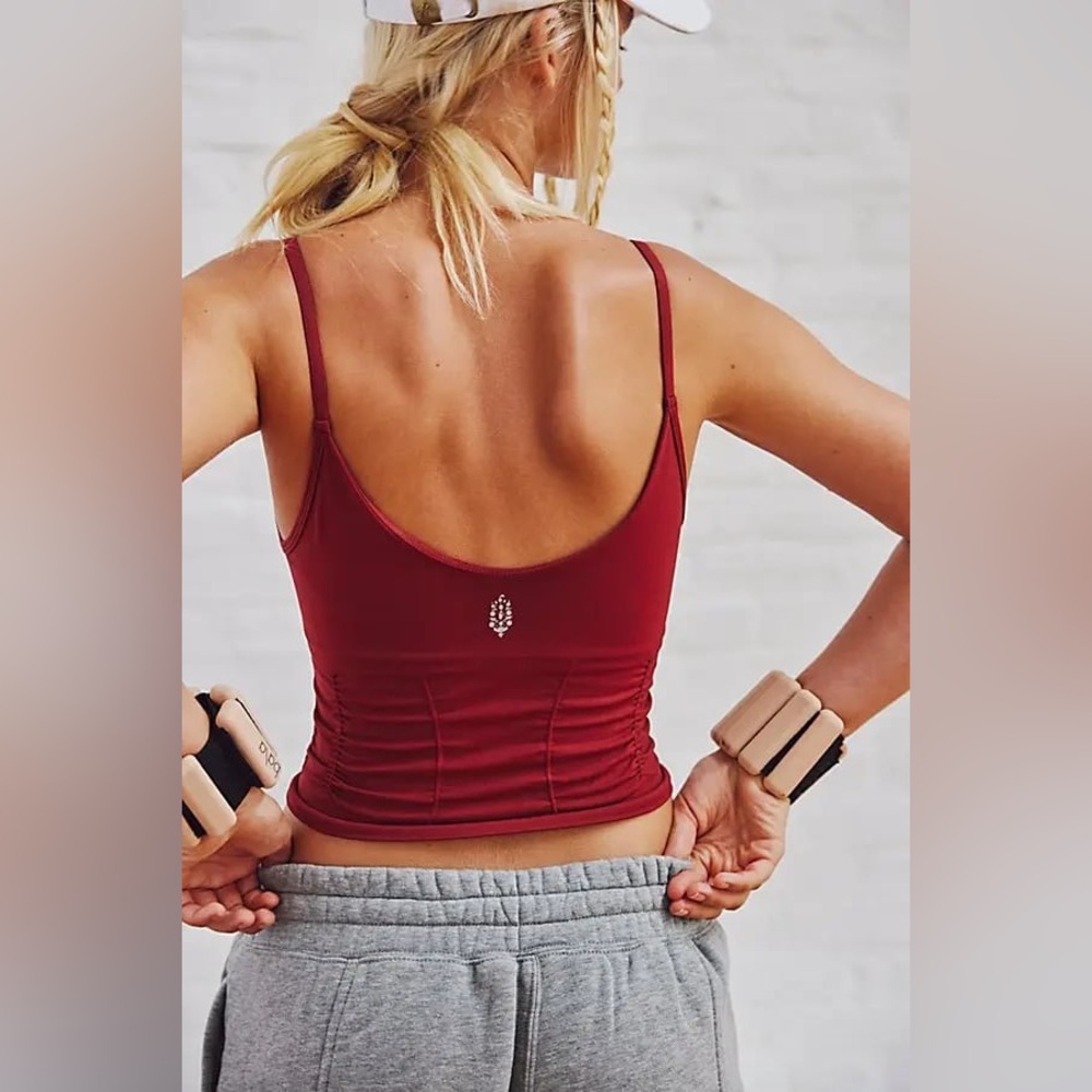 NWOT Free People Good Karma Ruched Crop Tank - Sour Cherry